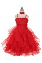Red Crystal Pleated Extravagent Multi-layered Petal Flower Girls Dress