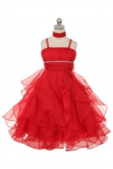 Red Crystal Pleated Extravagent Multi-layered Petal Flower Girls Dress