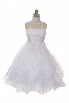 White Crystal Pleated Extravagent Multi-layered Petal Flower Girls Dress