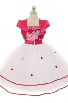 Beautiful Laced Top with Two-Tiered Tulle Flower Girls Dress Fuchsia