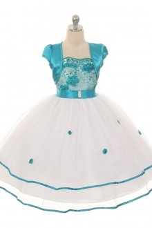 Beautiful Laced Top with Two-Tiered Tulle Flower Girls Dress Teal