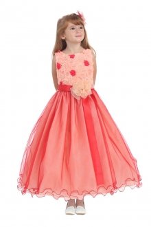 Rosebud Lace top with Tulle Skirt Flower Girls Dress Peach/Red