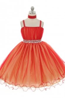 Red/Gold Chic Two-Tone Tulle Flower Girls Dress 
