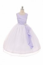 LilacWhite Satin Surplice Top with Double Layer Tulle Flower Girl Dress
