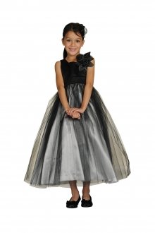 Black/Silver Dull Satin Long Tulle Flower Girl Dress Black/Silver Dull Satin Long Tulle Flower Girl Dress