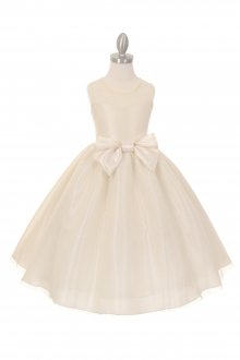 Elegant Simple Mesh Baby Polka Dots Tea Length Flower Girls Dress with Bow Accent - Ivory Elegant Simple Mesh Baby Polka Dots Tea Length Flower Girls Dress with Bow Accent - Ivory