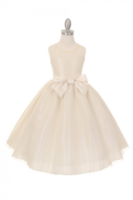 Elegant Simple Mesh Baby Polka Dots Tea Length Flower Girls Dress with Bow Accent - Ivory Elegant Simple Mesh Baby Polka Dots Tea Length Flower Girls Dress with Bow Accent - Ivory