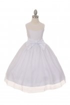 Elegant Simple Mesh Baby Polka Dots Tea Length Flower Girls Dress with Bow Accent - White