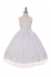 Elegant Simple Mesh Baby Polka Dots Tea Length Flower Girls Dress with Bow Accent - White Elegant Simple Mesh Baby Polka Dots Tea Length Flower Girls Dress with Bow Accent - White