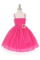 Fuchsia Spaghetti Strap Mesh Polka Dot Flower Girls Dress