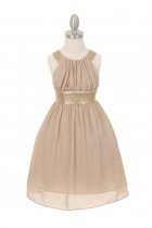 Champagne Dazzling Sequin Pleated Chiffon Flower Girls Dress with Cross Back