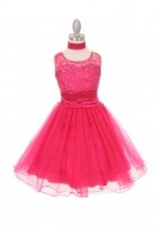 Fuchsia Coiled Sequin Lace Flower Girl Dress