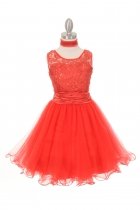 Red Coiled Sequin Lace Flower Girl Dress
