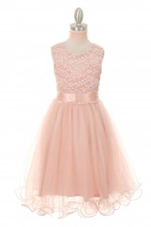 Blush Soft Embroidered Flower Girl Dress