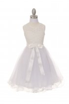 White Soft Embroidered Flower Girl Dress