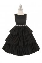 Black 3 Layer Bubble Dress with Pearl Organza Ribbon Belt