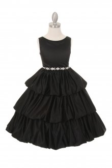 Black 3 Layer Bubble Dress with Pearl Organza Ribbon Belt
