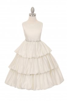 Ivory 3 Layer Bubble Dress with Pearl Organza Ribbon Belt