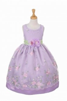 Lilac Satin & Embroidered Organza Flower Girl Dress