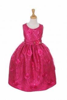 Fuchsia 3D Flower Sequin Lace Dress with Flower Accent Flower Girl Dress