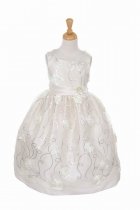 Ivory 3D Flower Sequin Lace Dress with Flower Accent Flower Girl Dress