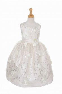 Ivory 3D Flower Sequin Lace Dress with Flower Accent Flower Girl Dress