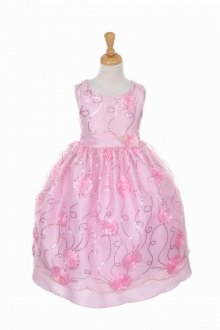 Pink 3D Flower Sequin Lace Dress with Flower Accent Flower Girl Dress