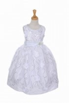 White 3D Flower Sequin Lace Dress with Flower Accent Flower Girl Dress