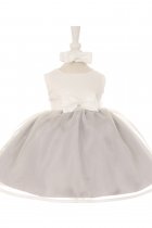Ivory/Silver Satin Overlay Organza Infant Girl Dress