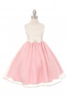 Ivory/Pink Satin Overlay Organza Flower Girl Dress