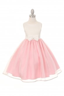 Ivory/Pink Satin Overlay Organza Flower Girl Dress Ivory/Pink Satin Overlay Organza Flower Girl Dress