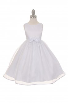 White Satin Overlay Organza Flower Girl Dress White Satin Overlay Organza Flower Girl Dress