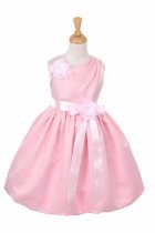 Pink Elegant One Shoulder Satin Flower Girl Dress