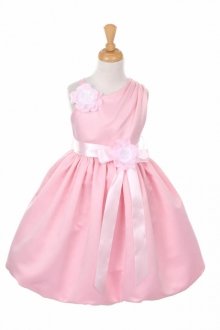 Pink Elegant One Shoulder Satin Flower Girl Dress