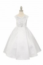White Bridal Satin Rhinestone Studded First Communion Dress 