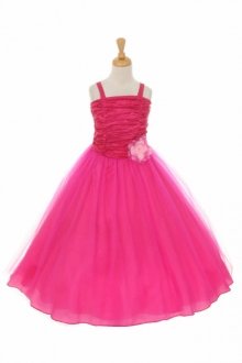 Fuchsia Sleeveless Taffeta and Tulle Flower Girl Dress 