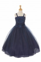 Navy Blue Sleeveless Taffeta and Tulle Flower Girl Dress