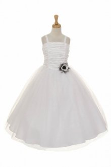 White Sleeveless Taffeta and Tulle Flower Girl Dress 