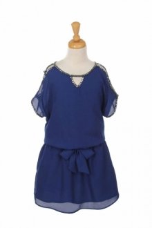 Royal Blue Chiffon Open Shoulder Slit With Rhinestones Girls Dress Royal Blue Chiffon Open Shoulder Slit With Rhinestones Girls Dress