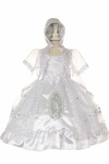 White Satin Baptism Dress with Cape