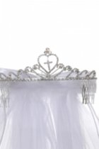 Gorgeous Heart Rhinestone Tiara with Dangling Cross Communion Veil