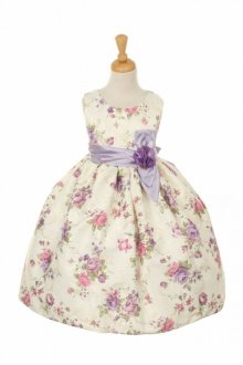 Lilac Flower Printed Jacquard Flower Girl Dress 
