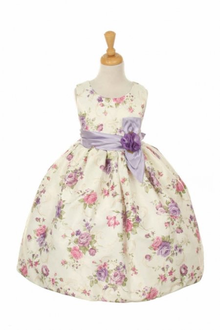 Lilac Flower Printed Jacquard Flower Girl Dress 