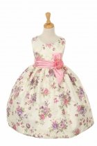 Pink Flower Printed Jacquard Flower Girl Dress 