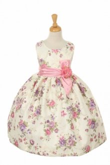 Pink Flower Printed Jacquard Flower Girl Dress 