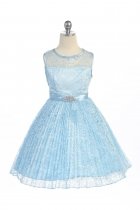 Blue Lace Pleated Flower Girl Dresses