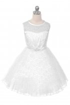 White Lace Pleated Flower Girl Dresses