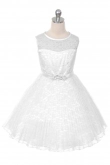 White Lace Pleated Flower Girl Dresses White Lace Pleated Flower Girl Dresses