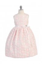 Pink Satin Flower Embroidered Flower Girls Dress