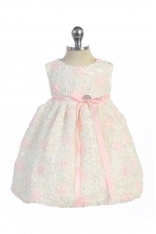 Satin Flower Embroidered Flower Girls Dress Ivory